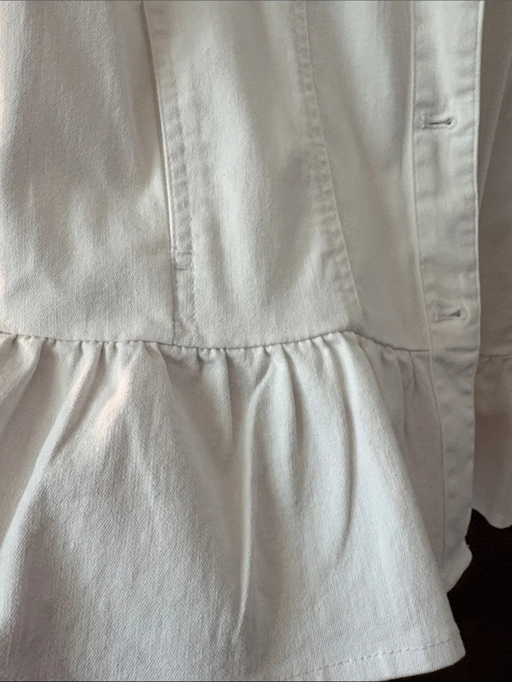 Ruby Rd. White Ruffle-Hem Jean Jacket with Button Front - Picture 3 of 6